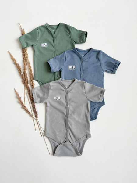 Боди короткий рукав 3 штуки «Silver kids» (68, серо-голубой,светлый хаки, серый)